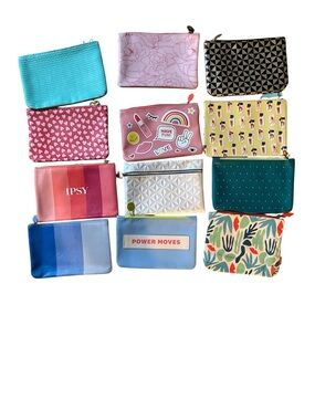 12 Assorted Colorful Ipsy Cosmetic Pouches - Mix of Patterns